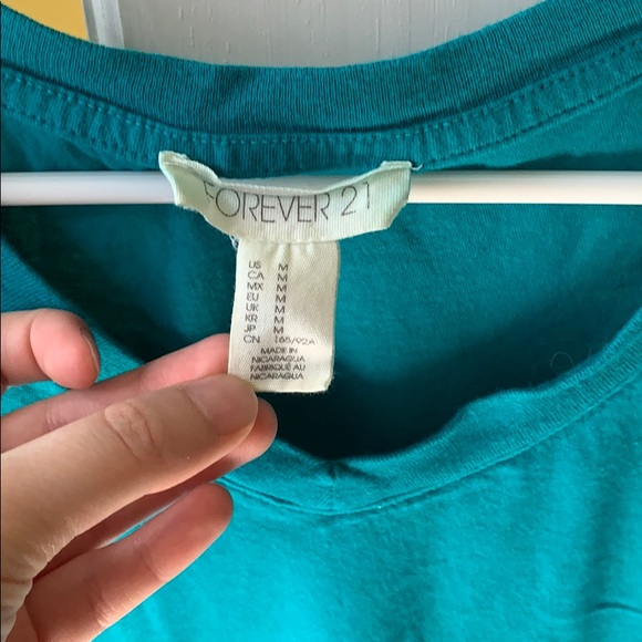 Forever 21 teal v-neck T-shirt - Picture 3 of 4